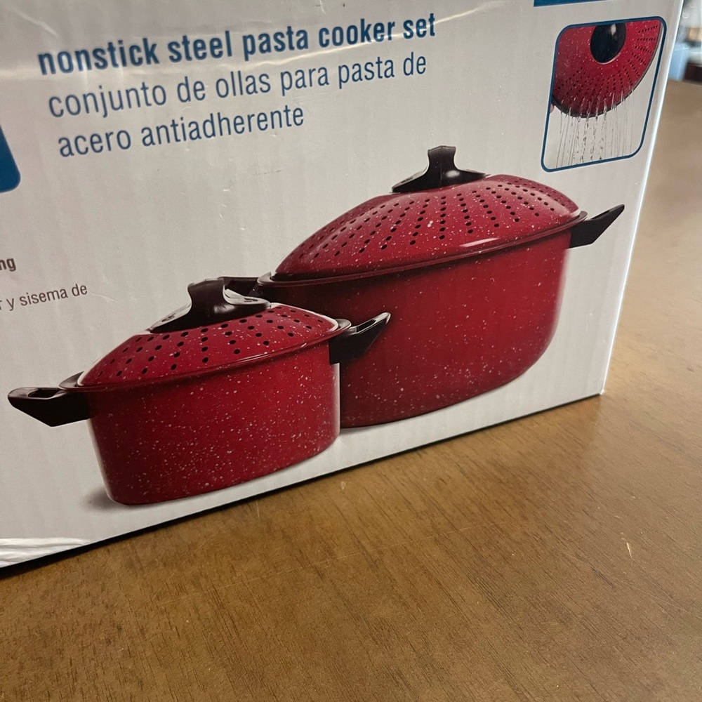 Nonstick Steel Pasta Cooker Set - Red